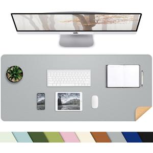 Desk Mat,35.4" x 17" Leather Desk mat,Double-Sided Desk Pad,Desk matt for Desktop,Large Mouse Pad,Office Desk mat,Waterproof Desk Blotter pad for Office&Home(Light Grey+Cork)