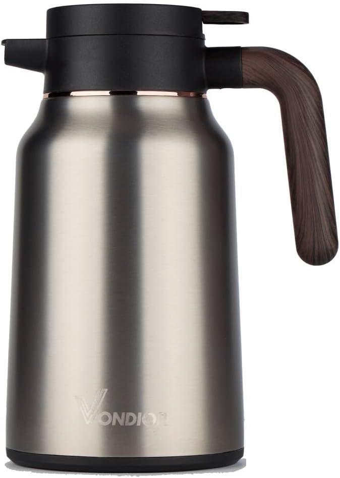 Vondior Coffee Carafe 65oz - 36 Hours Thermal Coffee Thermos- Insulated 304 Stainless Steel Hot Beverage Dispenser - Coffee Carafes For Keeping Hot/Cold Coffee, Tea, Water, Drink Dispenser for Parties (Silver)