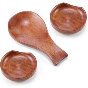 Patelai 3 Pcs Wood Spoon Rest for Stove Top 4 Inch Small Spoon Holder for Kitchen Counter Cooking Ladle Utensil Rest for Coffee Tea Farmhouse Rustic Kitchen Housewarming Christmas Gift(Brown)