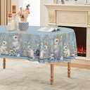 Horaldaily Easter Tablecloth 60x84 Inch Oval, Blue Easter Bunny Flowers Washable Seasonal Table Cover for Party Picnic Dinner Decor