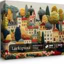 Embroidery Village Jigsaw Puzzle 1000 Pieces, Patchwork Country House Puzzles for Adults Trees, Larkipuzz Impossible Quilting Plants Puzzles for Wall Decor