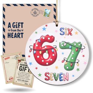 3 x 67 Funny Christmas Ornament  67 Meme Six Seven Teen Slang Ornament, Double-Sided Wood UV Print 10cm Round Xmas Tree Decor, Viral Meme Gift for Teen Boys Girls Gen Z