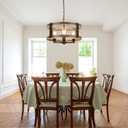 Farmhouse Chandelier, 20" Rustic Light Fixture with Glass Shade 4-Light Drum Lighting Fixtures Retro Pendant Lamp for Dining Room Foyer Living Room Entrance Kitchen Island Bedroom