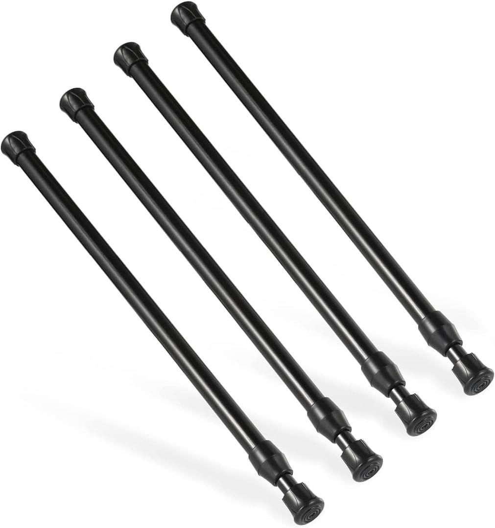 Set of 4 Tension Rod, Goowin Short Tension Rod, No Drilling Small Tension Rods for Closet, Rustproof Spring Rod, Mini Thin Tension Rods for Cabinets, Cupboard, Wardrobe Bars, Bookcase (Black, 12-20 inch)