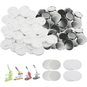 200 Sets 58mm/2.25 inch Button Supplies Button Parts for Button Maker Machine 58mm, Round Badge Blank Button Pins, Includes Plastic Button Pin Back Cover, Metal Cover, Clear Film&Blank Paper
