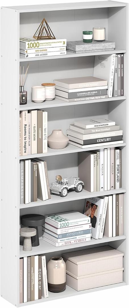 Furinno Basic Book Shelf, 6-Tier Bookcase with Open Shelf, Bookshelf, Cube Storage Organizer, 7 x 24 x 53, for Living Room, Bedroom, Home Office, White