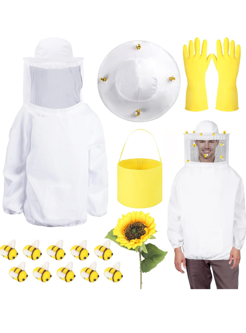 Halloween Beekeeper Costume Include Beekeeper Jacket,Wool Felt Bees,Gloves,Felt Bucket,Sunflower for Bee Party Cosplay L
