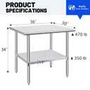 Hally Stainless Steel Table for Prep & Work 30 x 36 Inches, NSF Commercial Heavy Duty Table with Undershelf and Galvanized Legs for Restaurant, Home and Hotel