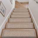 OJIA Vintage Stair Treads for Wooden Steps Indoor 15PCS 30"x8" Non-Slip Stair Runner Carpet Stair Treads Mats Staircase Step Treads for Kids, Elders and Dogs, Rubber Step Covers (Natural Beige)