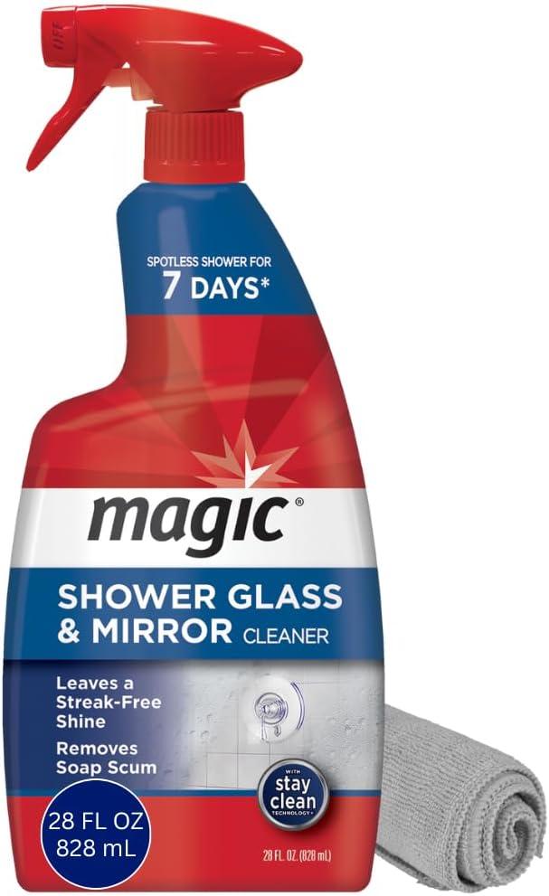 MAGIC Shower Glass and Mirror Cleaner Spray Bundle, Fog & Streak Free, Removes Soap Scum, Rust Stains, Fingerprints, Dirt, and Hard Water, Perfect for Shower Doors, Window, Glass Surfaces, 28 Fl Oz