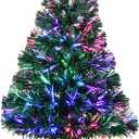 24inch Green Fiber Optic Christmas Tree, Pre-Lit Artificial Mini Christmas Tree, Tabletop Small Xmas Tree with Stars Holiday Home Decorations
