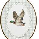 dvhdajed Coquette Mallard Duck Oval Wall Art Decor, Farmhouse Country Ducks Framed Canvas Art, Rustic Mallard Duck Green Checkered Oval Wall Hanging Decor for Home Bedroom Nursery, 8.7x11.3 Inch