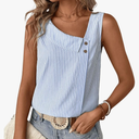 Women's Button Asymmetrical V Neck Striped Print Blouses Casual Sleeveless Tank Top Summer Shirt Tops Size L