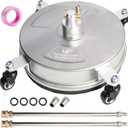 Hourleey 14" Pressure Washer Surface Cleaner, Stainless Steel Surface Cleaner with 4 Wheels for Concrete, Patio, Sidewalk, Deck, Pathway 1/4" Quick Connector, 2 Extension Wand, 4000 PSI