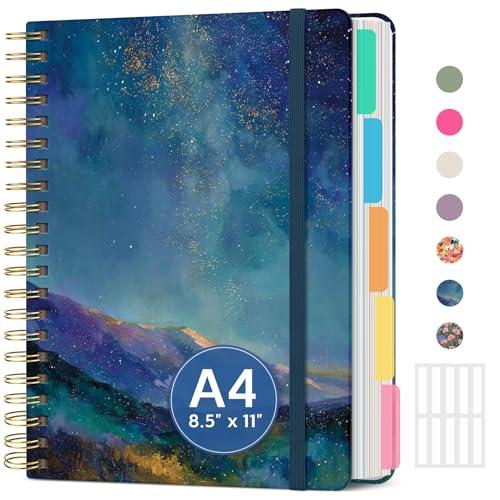 Large Spiral Lined Notebooks for Work with Removable Dividers & Tabs, 8.5"x11" Pretty Hardcover 5 Subject Notebook Journal for Women, College Ruled, Perfect for Study & Office Organization, 280 Pages,Starlit Peaks