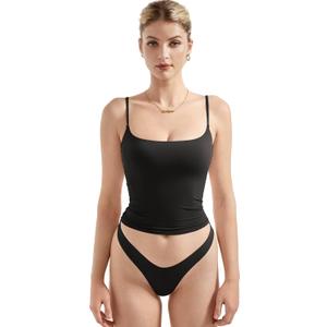 SUUKSESS Women Sexy Square Neck Tank Top Summer Y2K Going Out Basic Cami Shirt (Large, 01 Black)