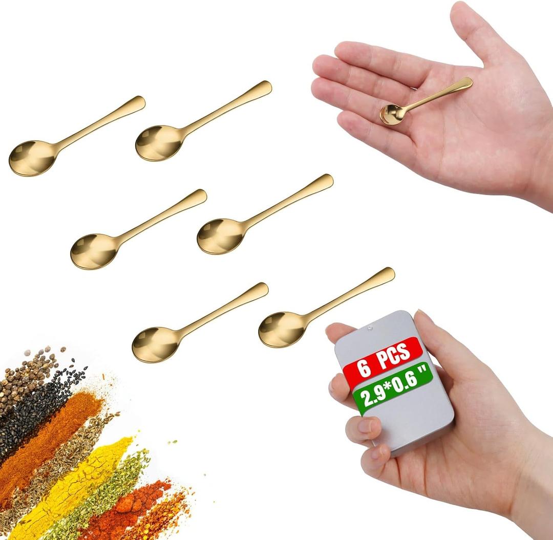 Tiny Spoons - Mini Stainless Steel Spoons 2.9 inch for Salt Jars Spice Jars, SUS 304 Food Grade Seasoning Spoon for Powder Spices, Pepper, Sugar, Coffee (2.9Inch(7.3cm)-Gold)