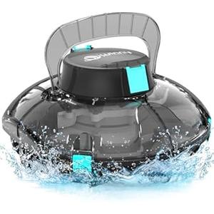 Cordless Robotic Pool Cleaner, Pool Vacuum with Auto- Parking, Lightweight, Ideal for Above Ground Flat Pool up to 645 sq.ft, Black