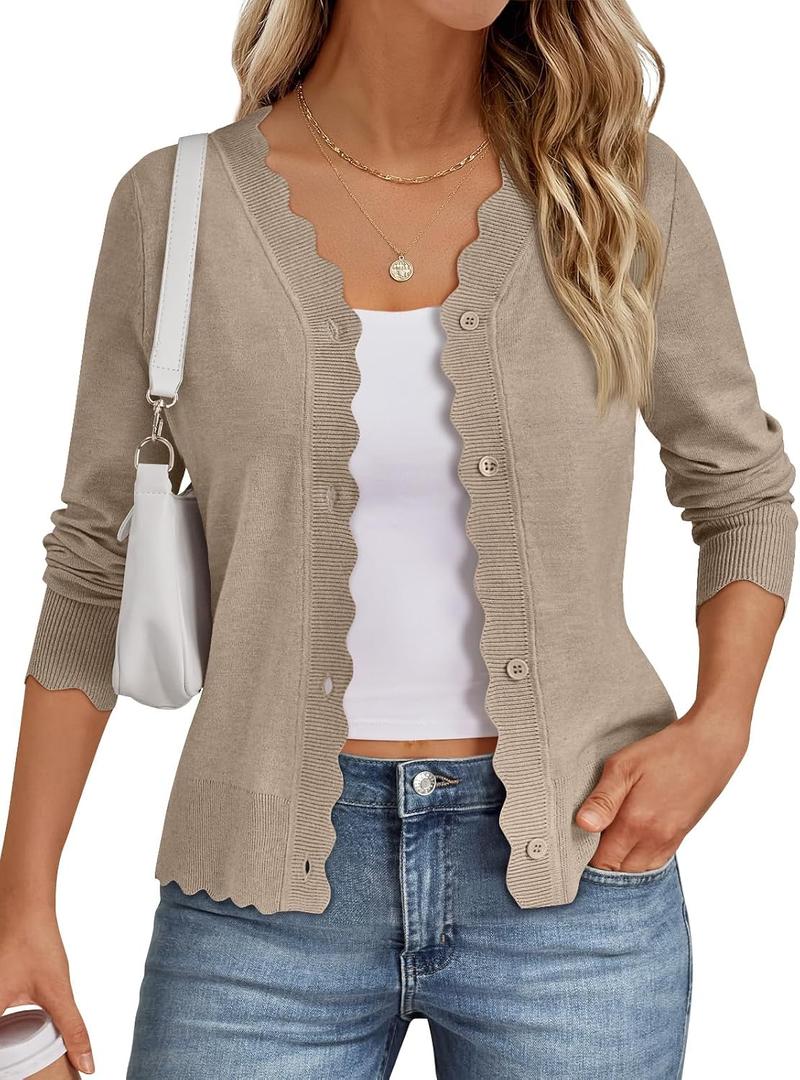 LILLUSORY Womens Cardigan Sweaters Long Sleeve Casual Lightweight Button Down V-Neck Fall Clothes 2026 (Beige, L)