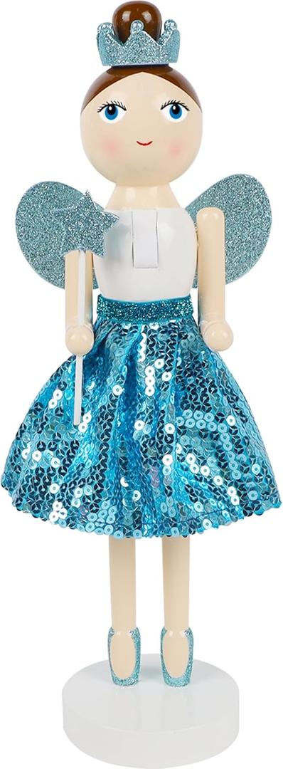 Joliyoou 12 Inch Christmas Wooden Nutcracker, Blue Fairy Nutcracker Holding A Star Wand Mantel Figurine, Xmas Nutcracker Tabletop Centerpieces Festival Shelves Decor