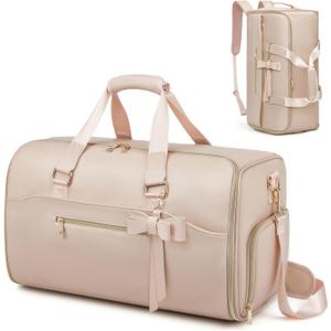 Garment Duffle Bags for Travel,Moulyan Convertible Garment Bag with Shoe Compartment,3 in 1 Waterproof Travel Suit Bag with Shoulder Strap for Women (Pink)