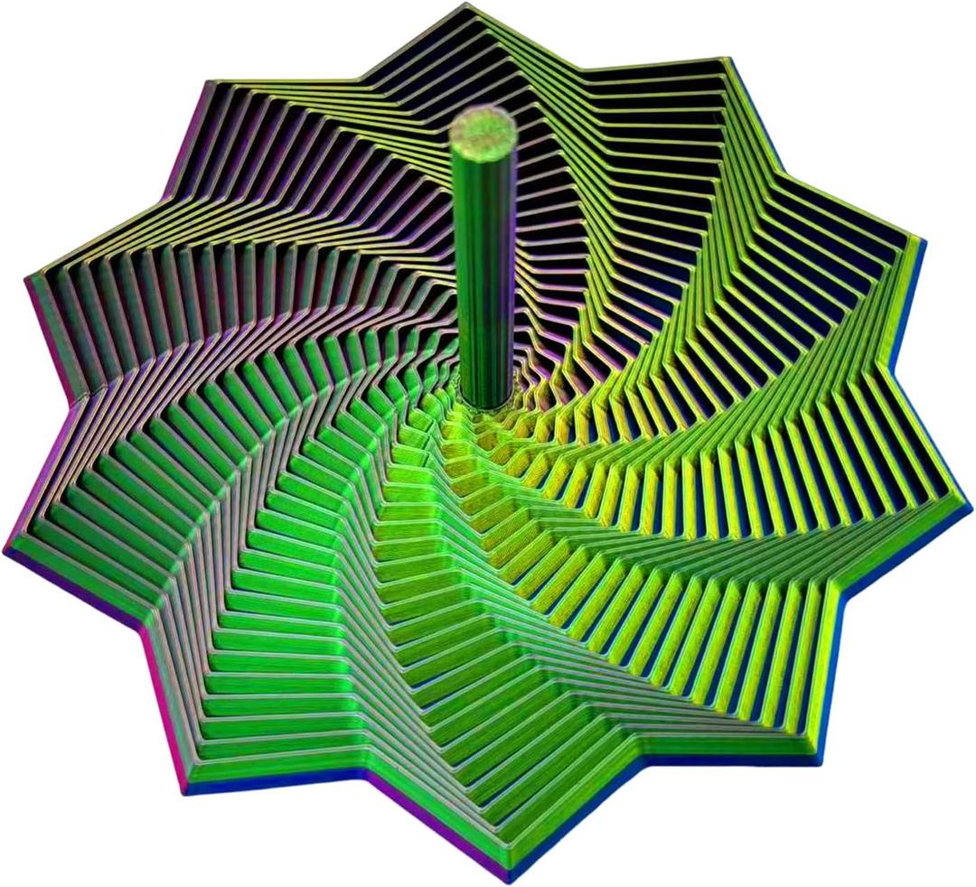 3D Printed Expanded Sensory Fidget Star,Stress-Relief Spinning Tower Toy with Handles,Sensory Toys for Adults & Teens,Honeycomb Whirling Spiral Design for ADHD &Stress Relief (Gold-Red-Blue,L-25rings)