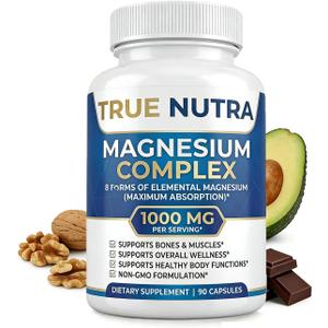 Magnesium ComplexAdvanced 8-in-1 Magnesium BlendGlycinate, Citrate, Malate, Taurate etcHigh Formula90 Capsules