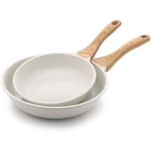 SENSARTE Nonstick Frying Pan Skillets, White Ceramic Coating Omelette Pans, Healthy Cookware Chef's Pan, Free of PTFE & PFAS (8+10 Inch)