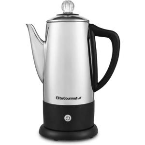 Elite Gourmet EC812 Electric 12-Cup Coffee Percolator with Keep Warm, Clear Brew Progress Knob Cool-Touch Handle Cordless Serve, Stainless Steel