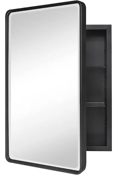 Recessed Rectangular Metal Framed Bathroom Medicine Cabinets Mirror Black / 16x24