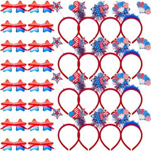 Hotop 32 Pcs Patriotic Headbands and 4th of July Star Sunglasses Include16 Pcs Independence Day Headband Hair Band 16 Peices Red Blue and White Glasses for Memorial Day Supplies