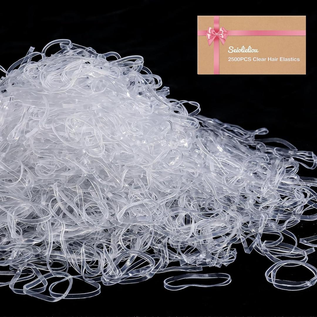 3 x 2500PCS Clear Elastic Hair Ties, Mini Hair Rubber Bands, Soft Hair Elastics for Women Girls, Hair Accessories for Hair Braids, 30MM in Length & 2MM in Width