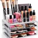 Brookstone Makeup Organizer Case - Countertop Storage With Drawers, Acrylic Cosmetic Display Box, Vanity Organizer and Makeup Holder For Accessories