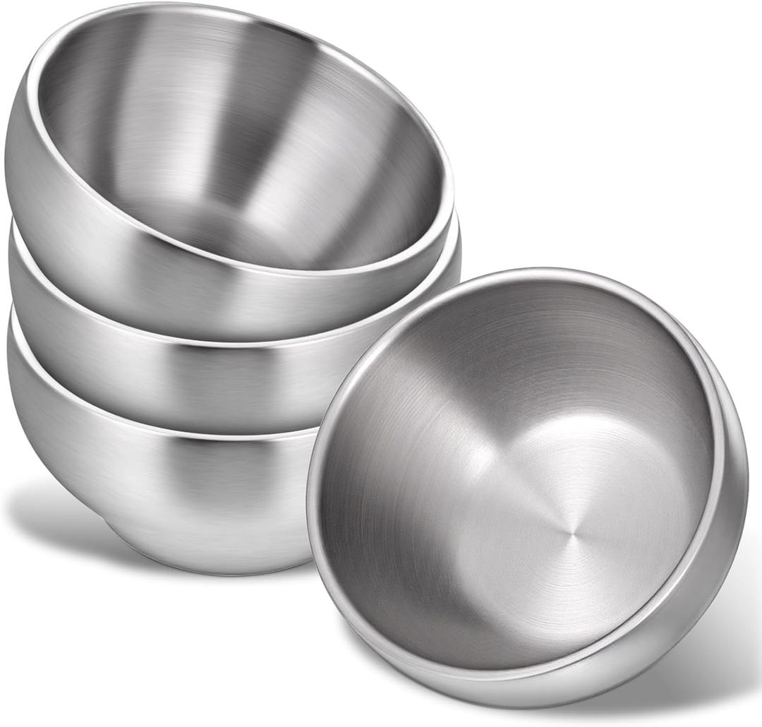 4 Pack 15 Oz SUS304 Stainless Steel Bowls Double Wall Insulated Bowl Soup Bowl for Cereal Ice Cream Noodle Hot and Cold Food