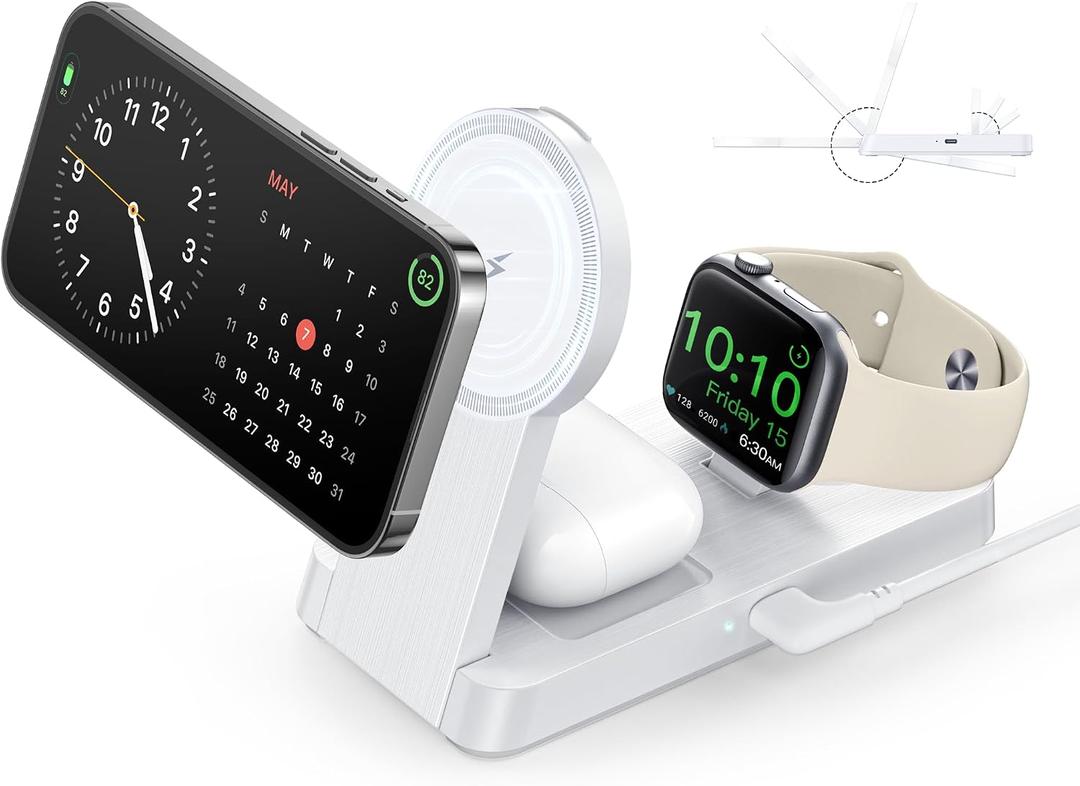 3 in 1 Magnetic Wireless for iPhone Charging Station: Foldable Portable Charger for iPhone 17-12 Pro Max & Apple Watch & AirPods, for Apple Multiple Devices Charger for Home,Office&Travel
