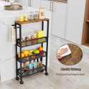 AZERPIAN Slim Rolling Cart 4 Tier Narrow Storage Cart on Wheels with MDF Board Top and Metal Handle for Small Space Kitchen Living Room Home Office Pantry Bathroom Laundry Room(16.545.1230.31 inch)