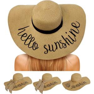 Senker Fashion Beach Hats for Women, Floppy Straw Sun Hat Embroidered Wide Brim for Summer Honeymoon Vacation Cruise (Large, Khaki)