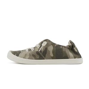 Soda Flat Women Shoes Linen Canvas Slip On Sneakers Lace Up Style Loafers Zig-S (Camo, 7)