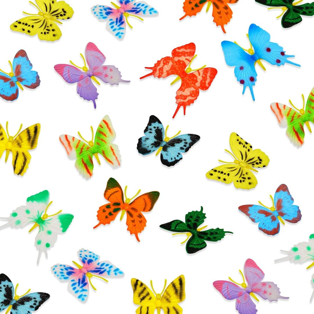24 Pcs Plastic Butterflies Toy Vbs 2025 Decorations Butterflies Action Figures Art Lifelike Butterfly Decoration Removable Reusable for Party Favor Wall Decor, 12 Styles