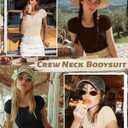 3 Pack Women's Short Sleeve Bodysuit Ribbed Crew Neck T Shirts Cotton Leotards Summer Basic Slim Fit Body Suit Tops (M)