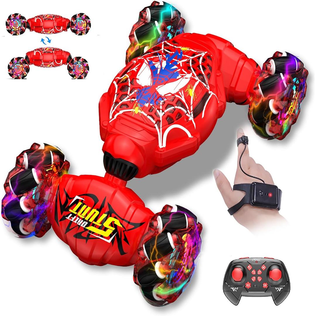 Nikuku Remote Control Car - 2.4GHz 4WD Gesture Sensing RC Stunt Car Toys for Boys and Girls Ages 6-12, 360 Rotating Drift RC Cars with Lights and Music, Ideal Birthday and Xmas Gift