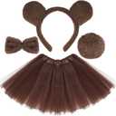 Kids Animal Brown Bear Costume Bear Ears Headband Bowtie Tail Tutu Skirt Animal Fancy Costume Kit Halloween Cosplay Party Accessories for Girls Boys