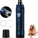 Casfuy Dog Nail Grinder with 2 LED Light - 4.8V Super Powerful 2-Speed Electric Pet Nail Trimmer for Medium Large Dogs Quiet Rechargeable Painless Paws Grooming & Smoothing Tool (Dark Blue)