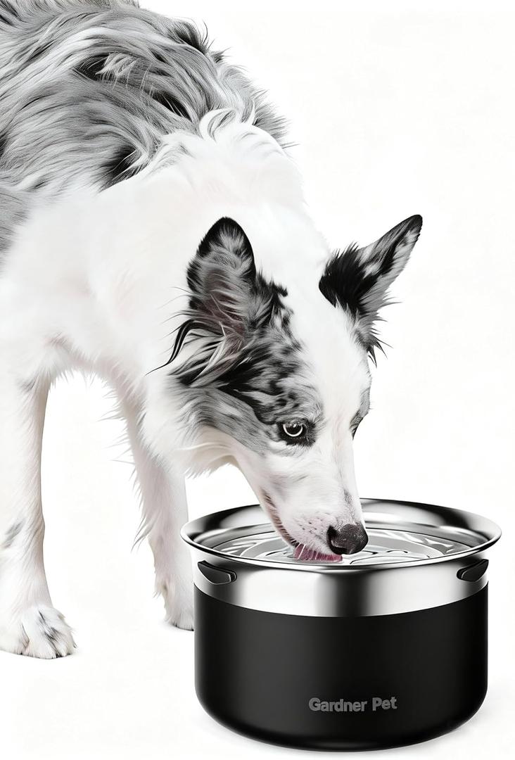 Gardner Pet Dog Bowls 1 Gallon (3.85L) Stainless Steel No Spill Water Bowl, Slow Water Feeder Metal Dog Bowls, Spill Proof Water Dispenser for Large Dogs, Promotes Healthy Hydration(Black)