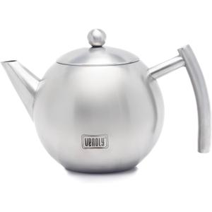 Stainless Steel Tea Pot With Removable Infuser For Loose Leaf and Tea Bags, Hot Water Fast to Boil, Dishwasher Safe and Heat Resistant (Silver, 1 Quarts/Liters)