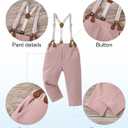 YALLET Toddler Baby Boy Clothes Suit Gentleman Wedding Outfits, Formal Dress Shirt+Bowtie+Suspender Pants(Pink, 2-3T)
