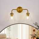 ANDY STAR Vanity Lights for Bathroom 2 Light - Brushed Gold Bathroom Light Fixtures with Clear Cone-Shaped Glass, Brass Modern Geometric Design Wall Lights for Hallway, Bedroom, E26 Base (No Bulbs)