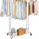 Fishat Silver Heavy Duty Double Rod Garment Clothes Rack for Hanging Clothes Chrome, Commercial Rolling Organizer Commercial Metal with Lockable Wheels Mobile for Coats Dresses