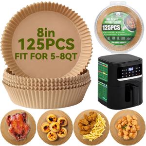 Air Fryer Liners,125 PCS Round Non-stick Disposable Paper Liners for 5-8QT, OAMCEG 8 inch Air Fryer Parchment Baking Paper for Frying, Baking, Cooking, Roasting and Microwave