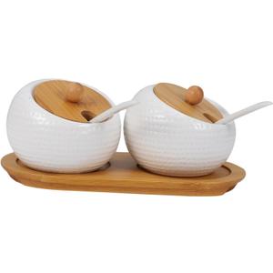 Ceramic Spice Jar Set Condiment Jars Lids Salt Kitchen Storage Containers